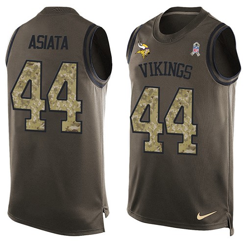 Men's Limited Matt Asiata Nike Jersey Green - #44 Salute to Service Tank Top NFL Minnesota Vikings